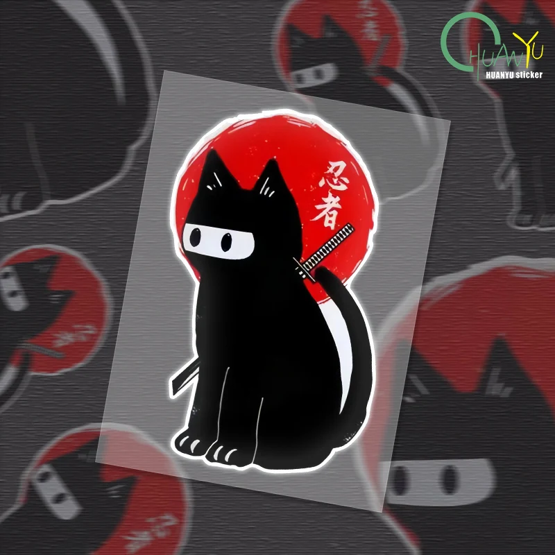 Reflective Cat  Japanese Car Sticker Cat Japan Red Sun Stickers Motorcycle Racing Decals  Vinyl For Truck  Vans Laptop