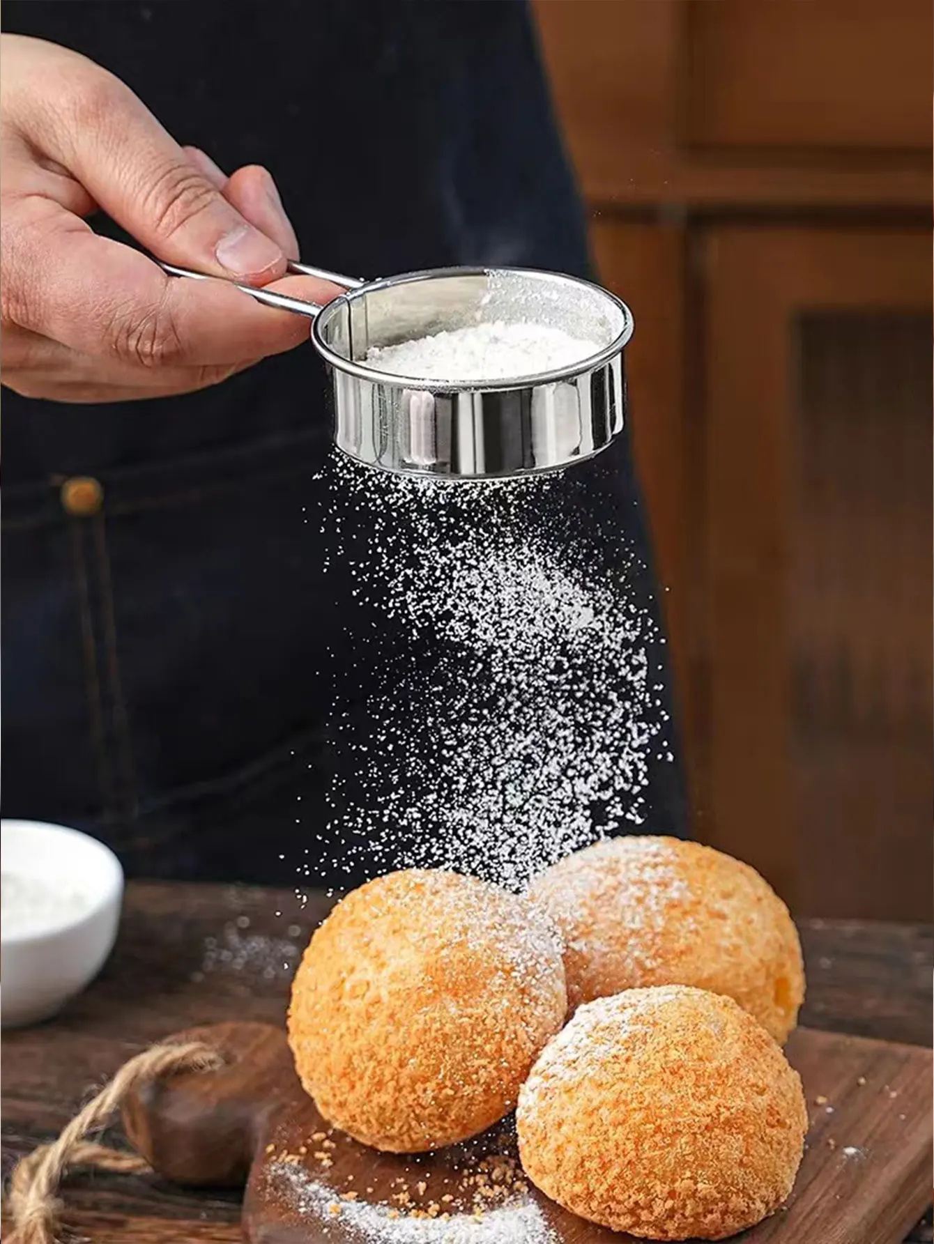 Stainless Steel Sugar Powder Sieve Flour Sifter Mesh Dusting Tool Household Filter Net Cocoa Powder Baking 2Pcs
