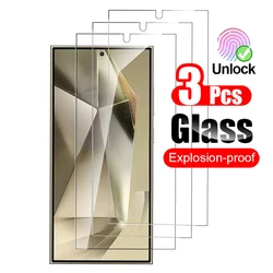 3Pcs Tempered Glass For Samsung Galaxy S25 FE Ultra Edge Plus S25+ 5G Screen Protector Fingerprint Unlock Protective Film Clear