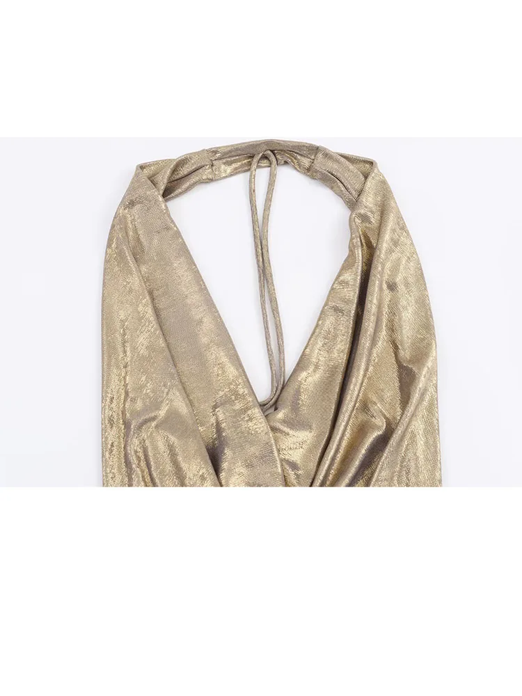 HH 女性用サマービーチセクシーバックレスペンダントプリーツ装飾ホルターカラートップス女性用カジュアルファッションストリートスタイルパーティートップス