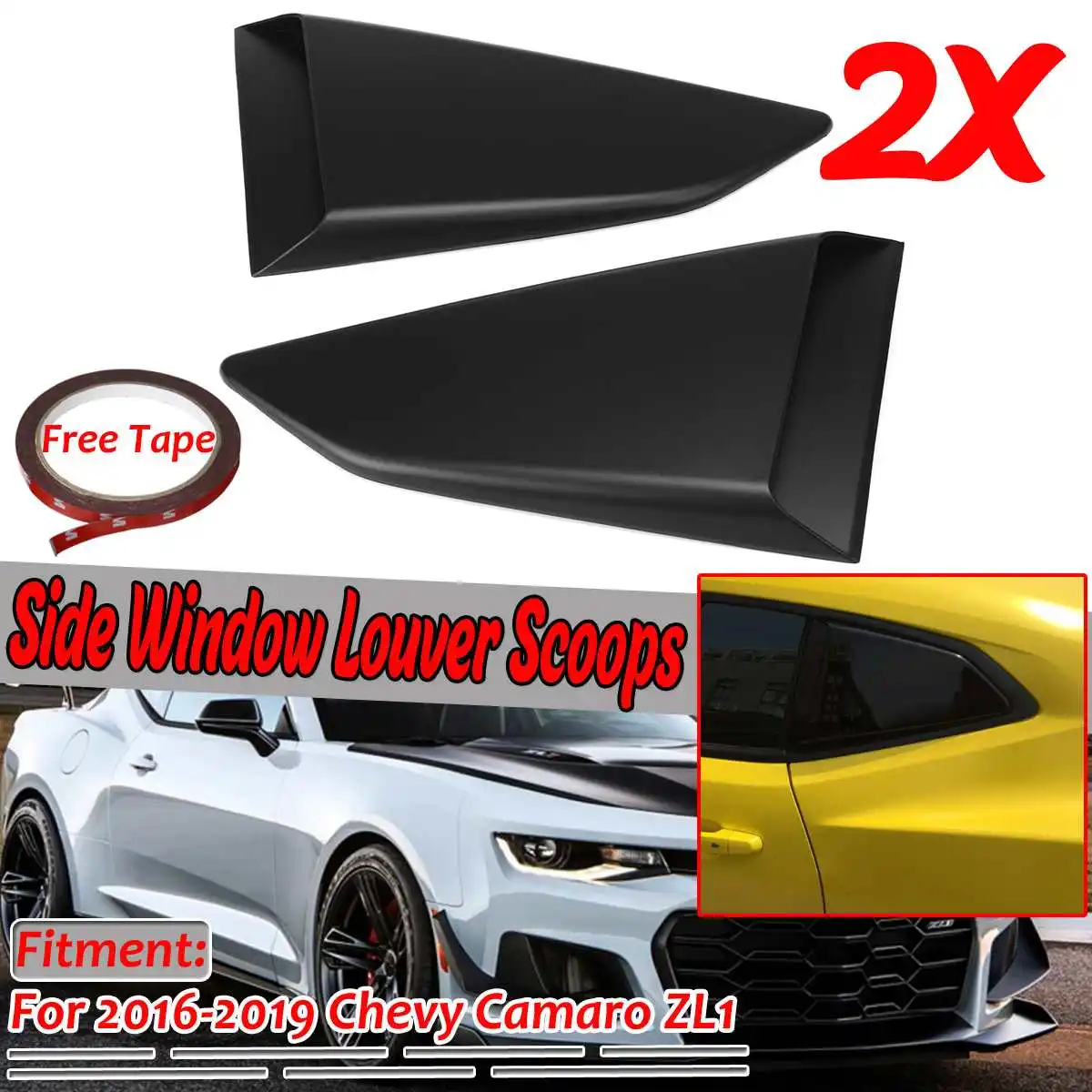 2x Car Rear Window-shades Cover Window Side Vent Trim Louvers Scoops Deflector Ring Cover For Chevy Camaro ZL1 2016-2019