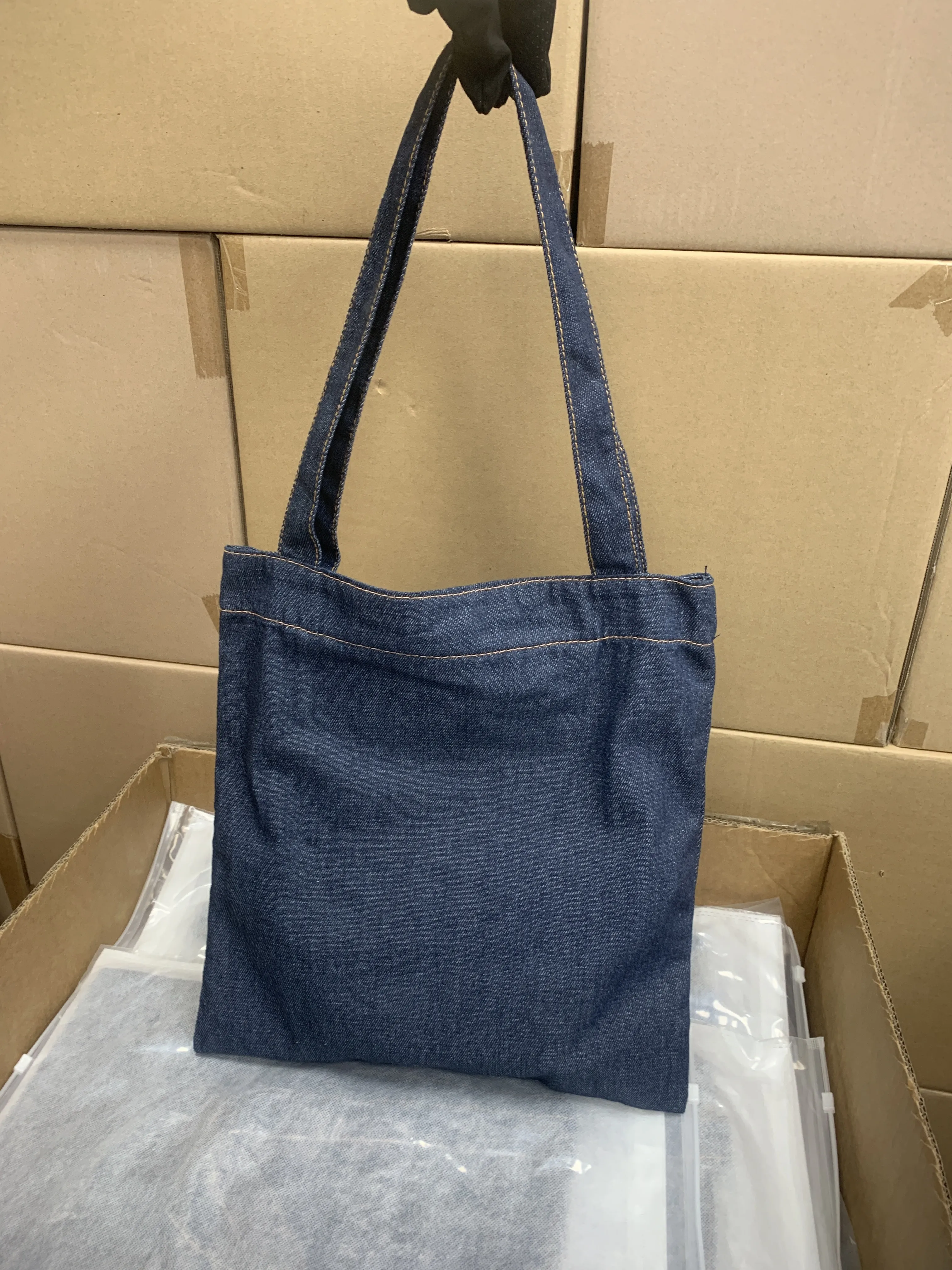 Denim Canvas Tote Bag Single Shoulder Commuter Student Bag Men's Style Casual Interior Card Slot Position Spring 2026