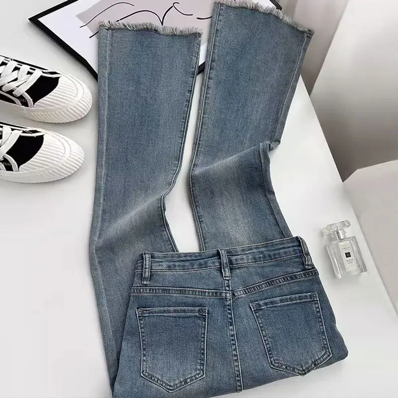 Korean Style White Loose Jeans Women Spring Summer High Waist Raw Edge Wide Leg Pants Fashion All-matched Thin Denim Long Pants