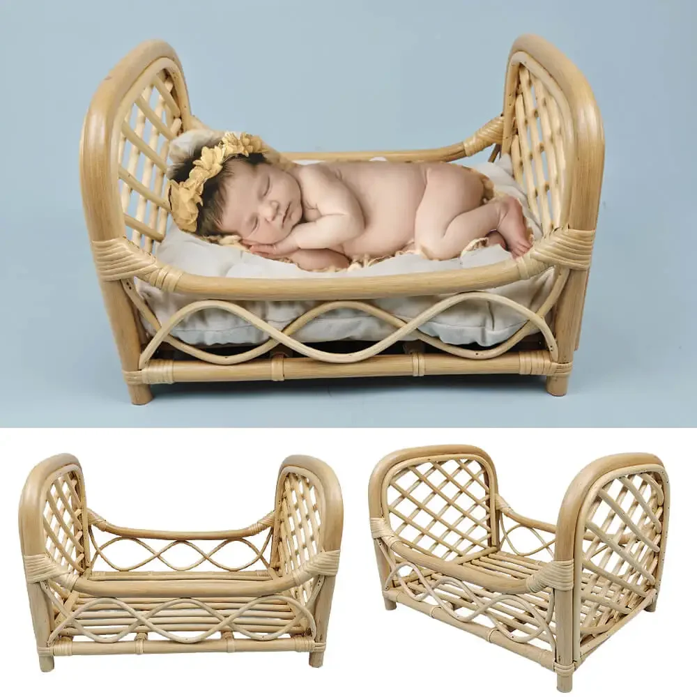 Baby Rattan Bed Newborn Photography Props Handmade Retro Baby Hollow Bed Crib Chair Girl Boy Posing Furniture Session Accessorie