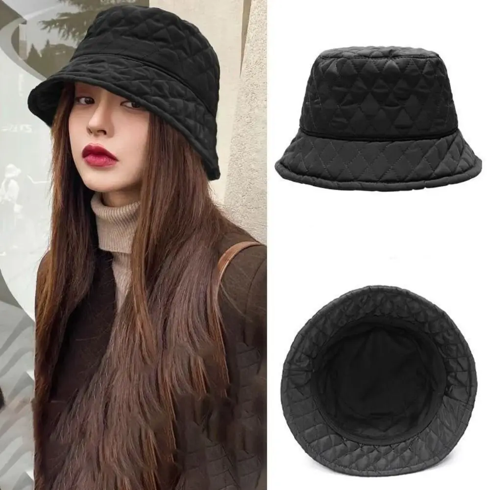 Cute Waffle Fisherman Hat Warmth Cold Resistance Bucket Hats Ultra Light Solid Color Basin Hat Women's