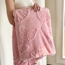 1pc Butterfly White Four Seasons Flannel Blanket with Exquisite 3D Butterfly Comfortable and Warm Suitable for Bed Sofa Camping