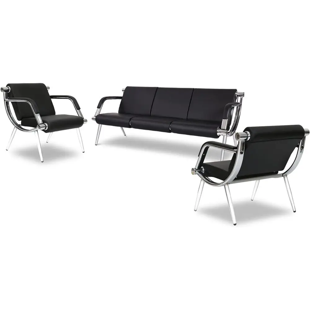 

5-Seat Office Waiting Room Chair with Armrest for Various Settings - Black PU Leather