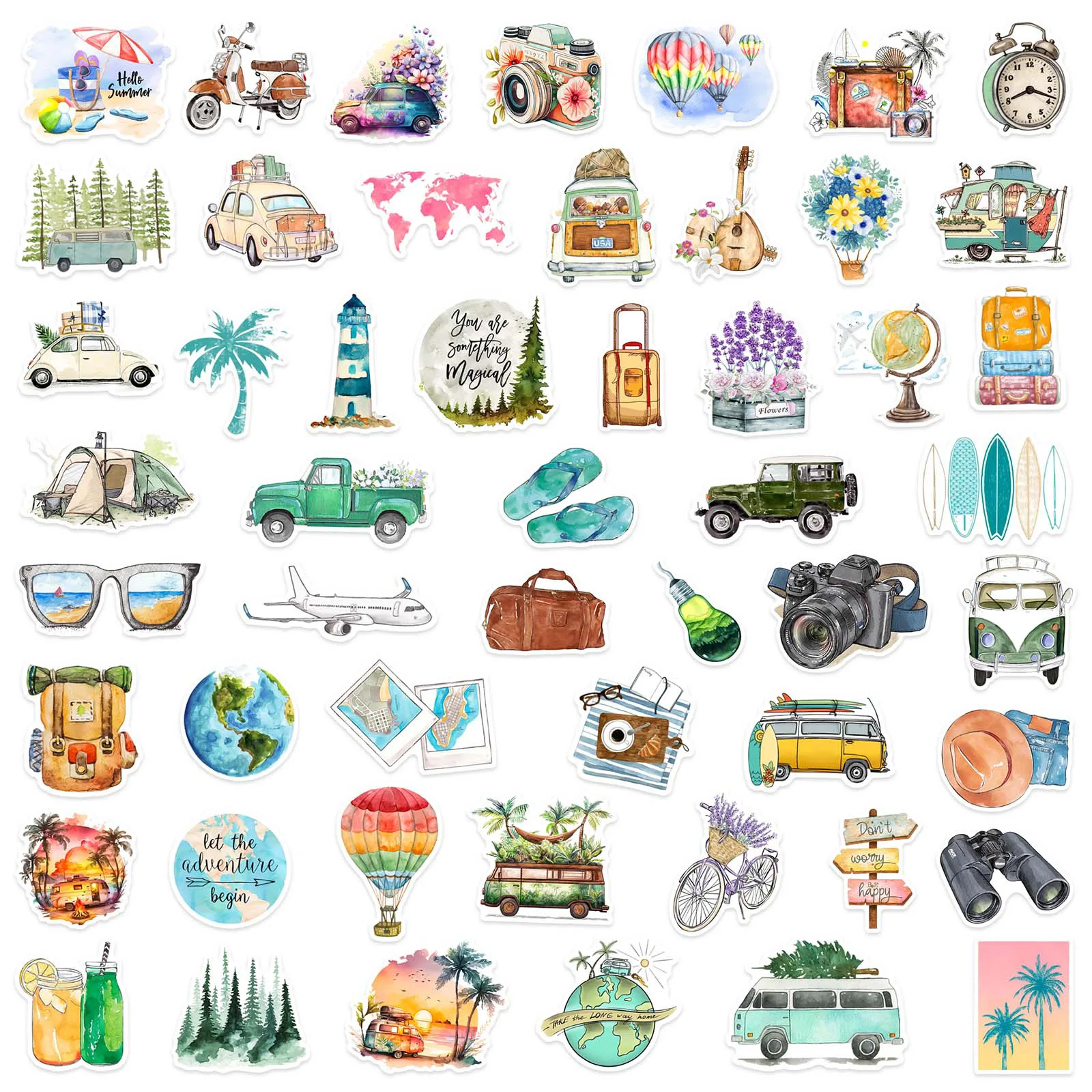 50pcs Bohemian Outdoor Camping Stickers Pack Ipad Guitar Phone DIY Sticker Vintage Journal Accessories Scrapbooking Supplies