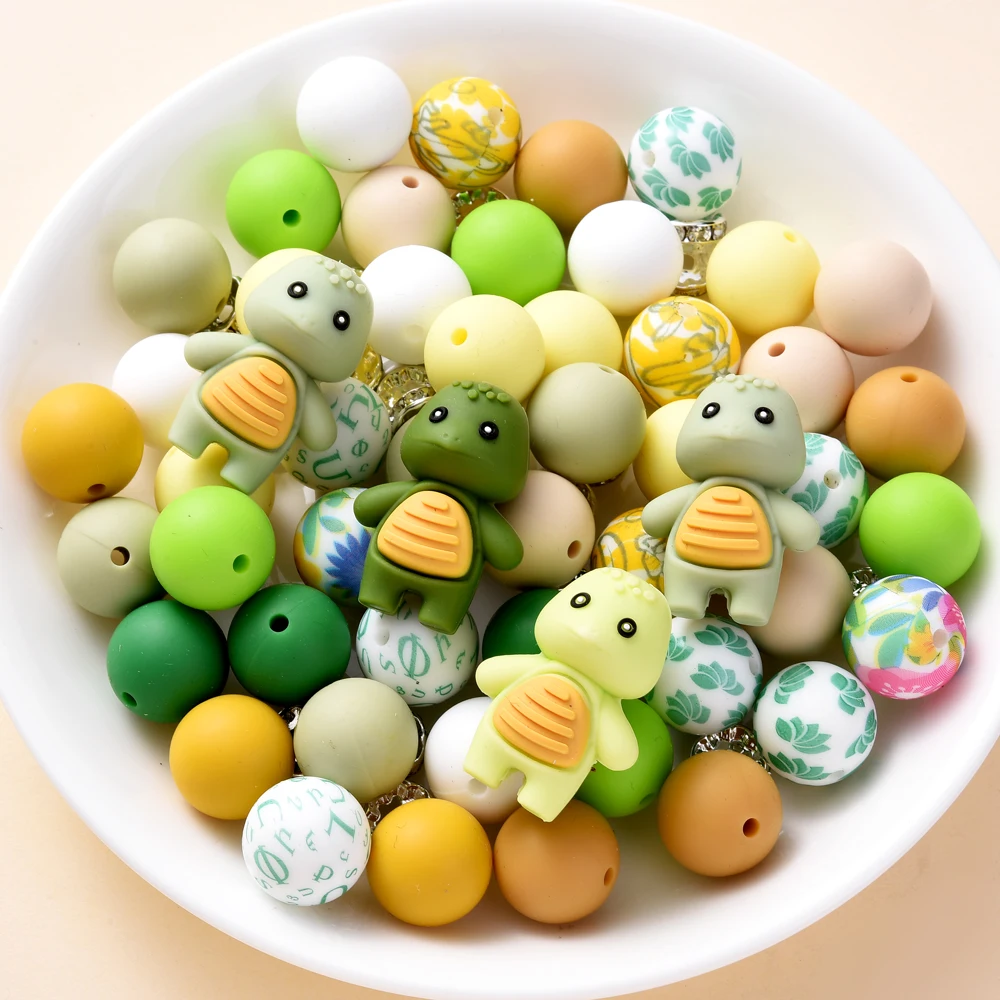 28Pcs Silicone Bead Set Tortoise Shaped&Round Beads for DIY Baby Pacifier Chain Clips Dummy Holder Accessories BPA Free