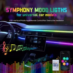 Car LED Ambient Light USB 64 Colors Acrylic Strips 110cm Full Colors RGB Car Interior Hidden App Remote Control Atmosphere Lamp