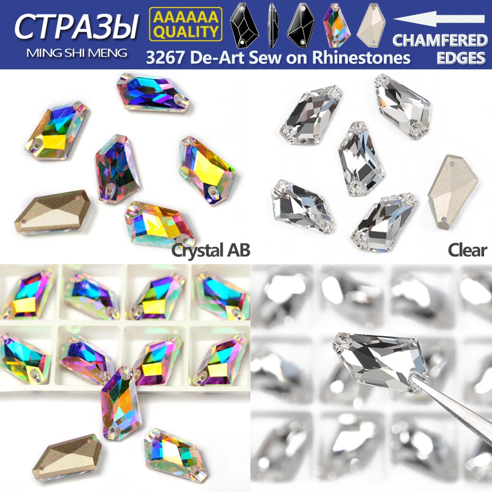 3267 De-Art Glitter Sew on Rhinestones Crystal Clear Crystal AB Sew on Strass for Garment Dress Jewelry Decoration
