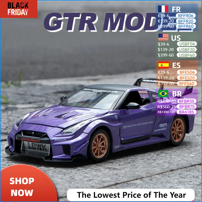 1:24 Nissan GTR CSR2 Skyline Ares Diecasts & Toy Vehicles Metal Toy Car Model High Simulation Pull Back Collection Kids Toys