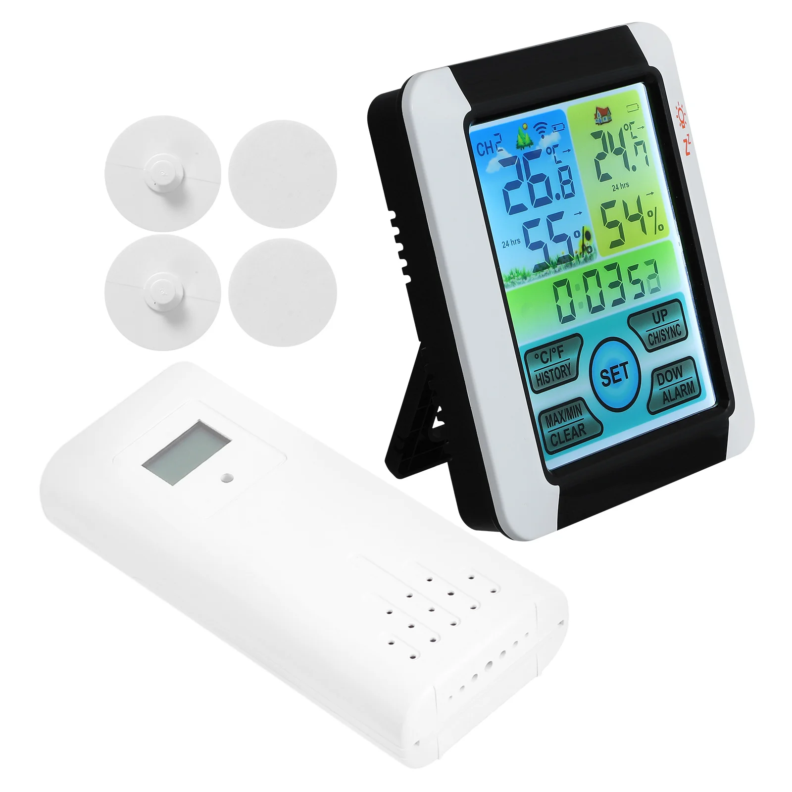 

Intelligent Weather Clock High Sensitivity Indoor Outdoor Monitor Waterproof Backlit Color Screen Temperature Humidity Gauge