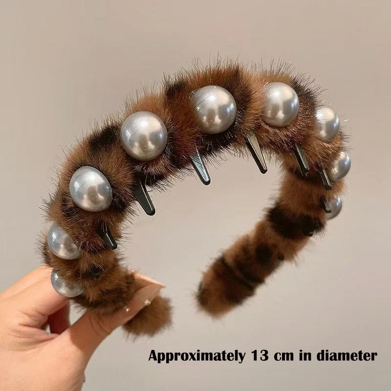 Toothed Hairband High Crown Plush Hairband Leopard Print Hairband Anti-Slip Christmas Headband For Face Mask Use Cosplay