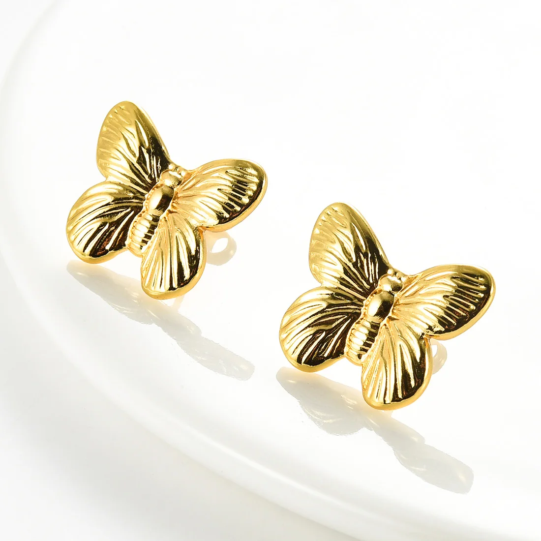 1 Pair Stainless Steel Gold Butterfly Stud Earrings For Women Girl Summer Chic Waterproof Beach Party Daily Earring Jewelry Gift