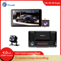 4Inch Ips 3Lens Car Dvr Dash Cam HD 1080P Front Inside Rear View Video Recorder Loop Recording Vehicle Black Box  Assecories