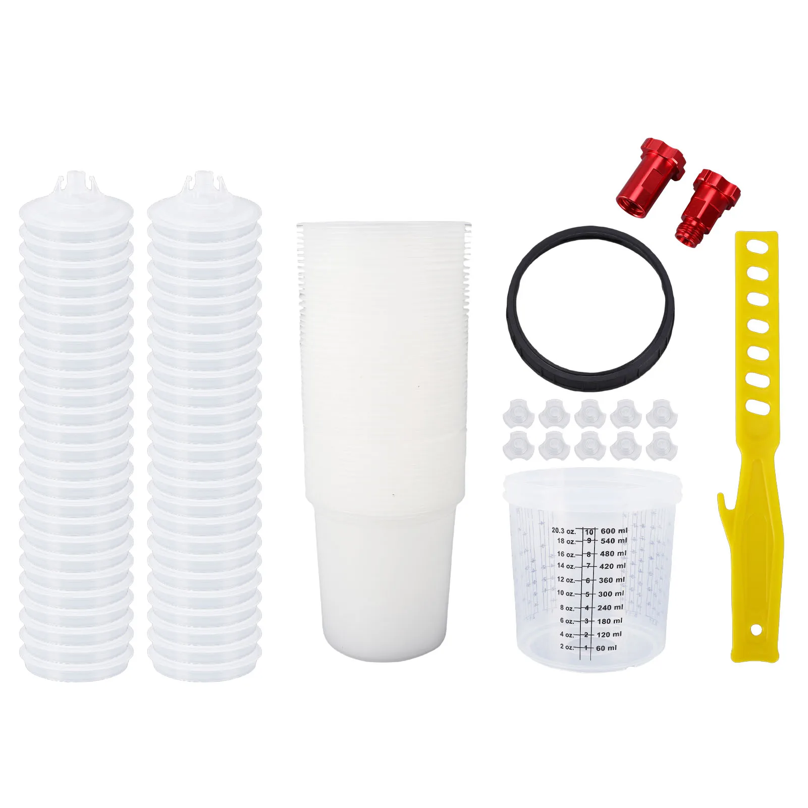 

Одноразовые вкладыши и крышки для распылительных пистолетов, 50 шт. (вкладыши 20,3 унции, 50 шт., крышки, 1 жесткий стакан, 1 фиксирующее кольцо, 10 заглушек, 1 мешалка)