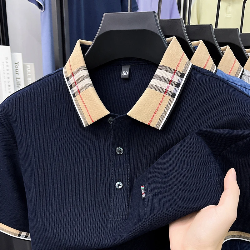 100% Pure Cotton Short Sleeved T-shirt for Men Summer Collar Middle-aged Casual Real Pocket Dad's Polo Shirt