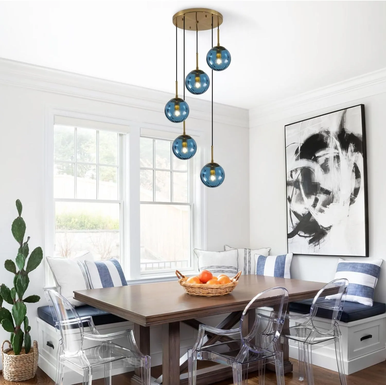Mid Century Modern Pendant Light Glass Globe Pendant Lamp Brass Gold Hanging Lamp Vintage Striped Hanging Light for Home Decor
