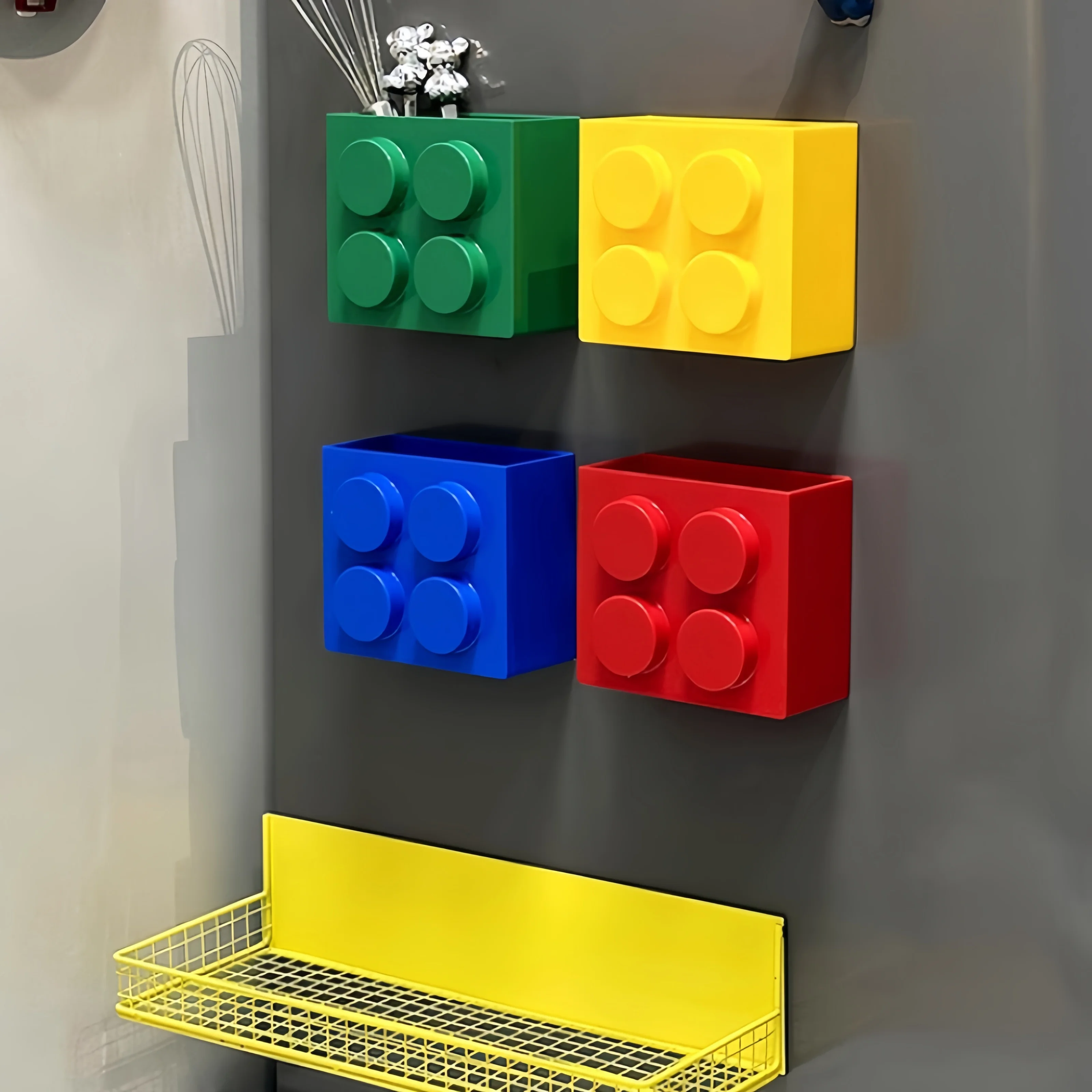 1PC Building Block Magnetic Refrigerator Storage Box, DIY Decorative Shelf, Suitable for Stationery, Blackboard Erasers, Straws,