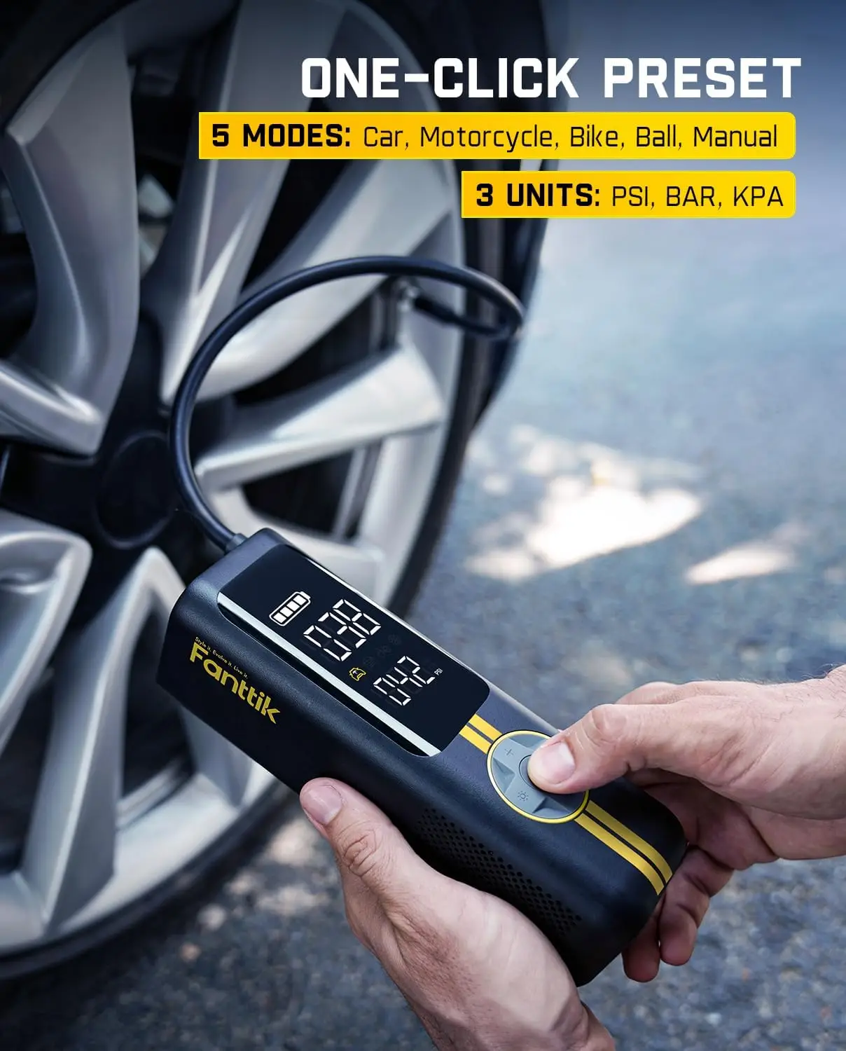 Tragbare kabellose Luftpumpe, 150 PSI, schnelles Aufpumpen für Autos, Fahrräder, Motorräder und Bälle mit Batterieleistung