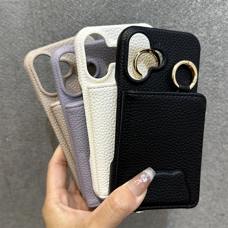 Dompet ponsel kulit PU, dompet saku kartu mewah, casing ponsel kulit PU warna polos sederhana, pelindung Slot kartu lembut untuk iPhone 16 Pro 15pro max 14 13 11 12