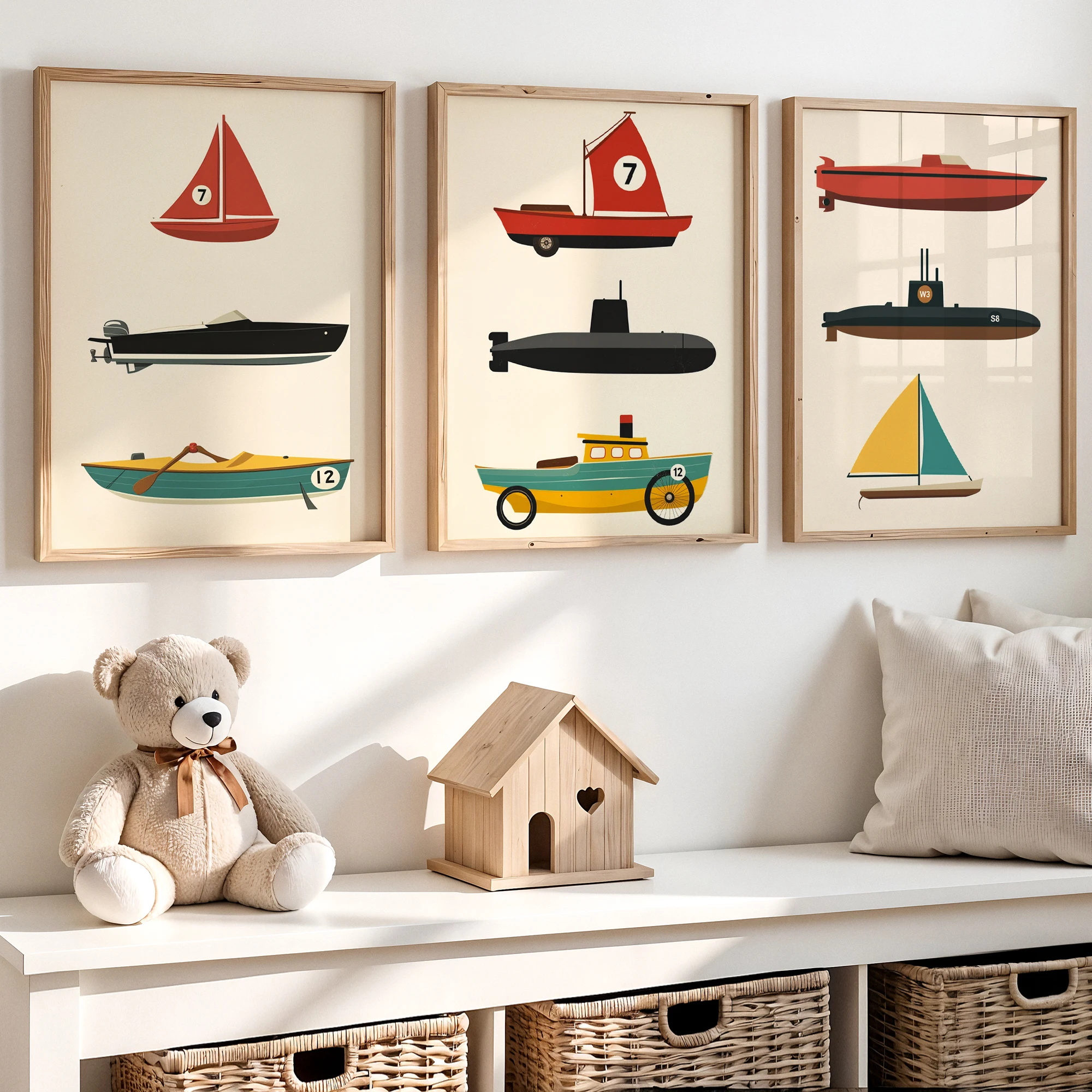 Cartoon Boat, water transportation vehicle Wall Art Print Canvas Painting Poster Picture For Kids Room,Boy's Room Home Decor