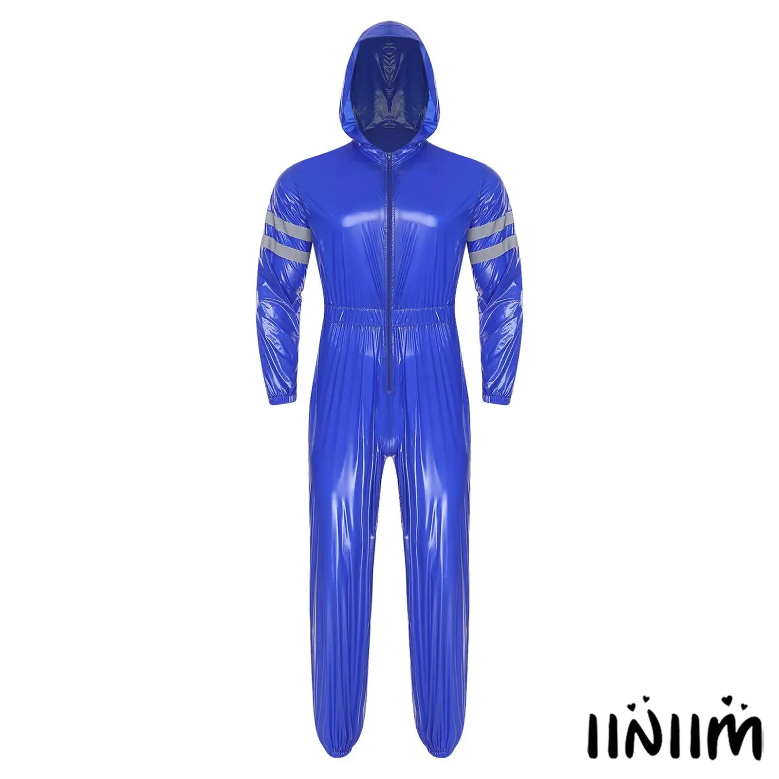 Mens Industrial Safety Jumpsuit with Full Coverage Reflective Tape And Storm Proof Design Elastic Waist Coveralls Bodysuit
