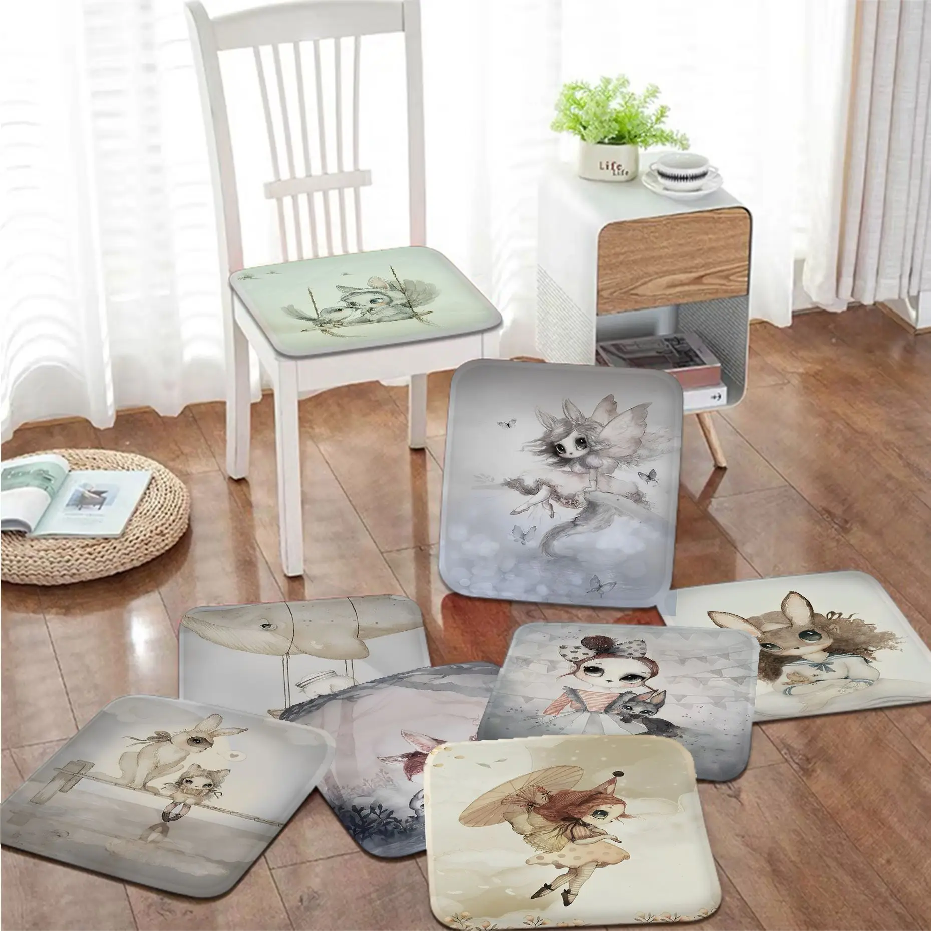 

Scandinavian Cartoon Four Seasons Seat Cushion Office Dining Stool Pad Sponge Sofa Mat Non-Slip Chair Cushions