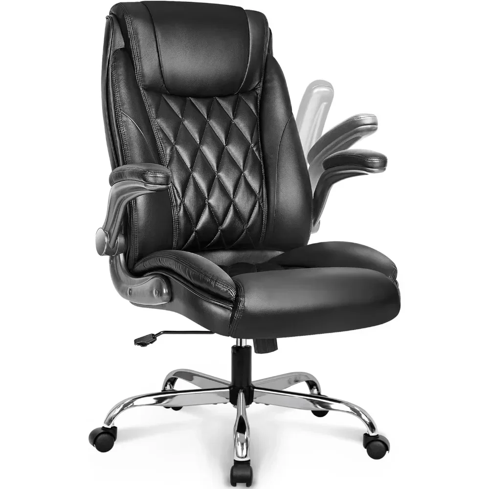 Office Chair Computer High Back Adjustable Flip-up Armrests Ergonomic Desk Chair Executive Diamond-Stitched PU Leather