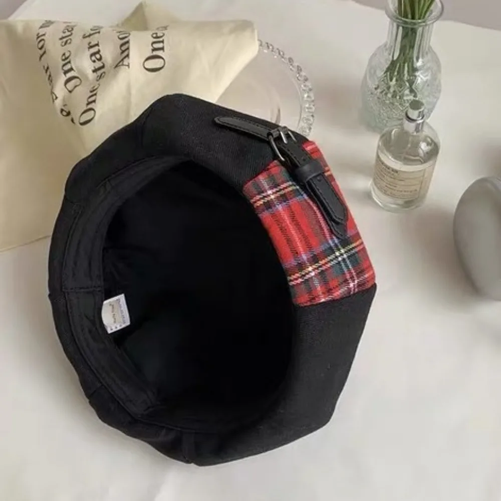 Keep Warm Vintage English Hat Large Head Girth Korean Style Red Tartan Beret Ventilate Comfortable Thick Octagonal Cap Ladies