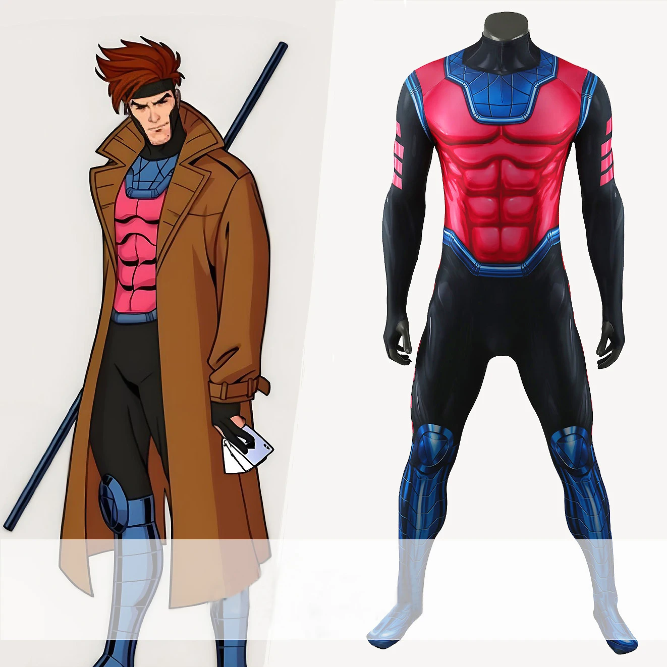 

GAME MOBA MARVEL Super War Cosplay Gambit Costume Superhero Remy Etienne LeBeau Zentai Bodysuit Halloween Costume for Adult