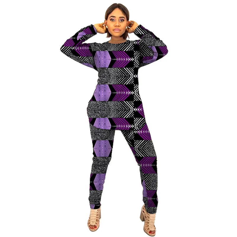 

African Couture Women O-Neck Shirt Patch Trouser Printed Ankara Outfit Customized Tops With Pants For Wedding