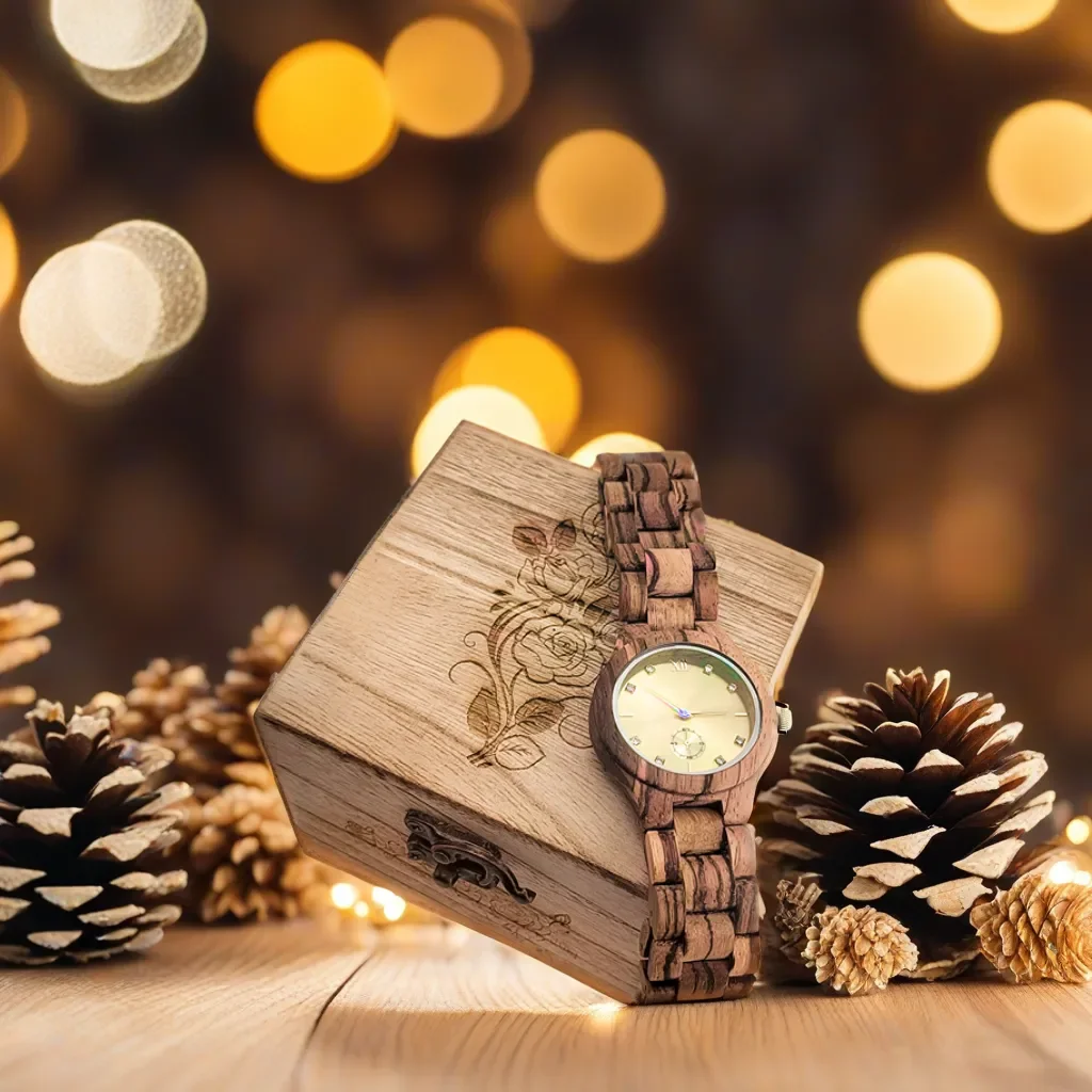 Gouden Horloge Luxe Casual Mode Hout Polshorloges Voor Vrouwen Gesimuleerde Diamanten Wijzerplaat Jubileum Gepersonaliseerde Geschenken Voor Dames