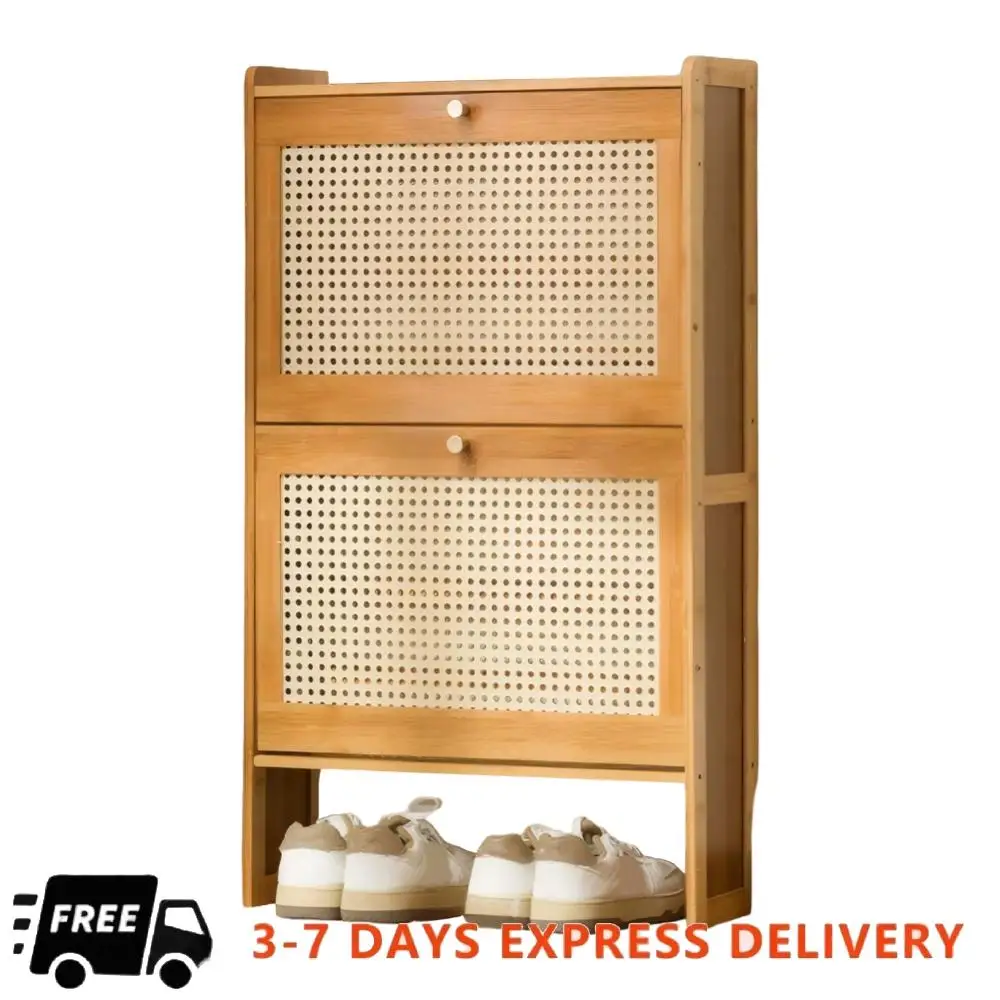 

Slim Shoe Cabinet with 2 Flip Drawers Entrance Shoe Storage Cabinet Adjustable Shelves Rack for Hallway Living Room Or Bedroom