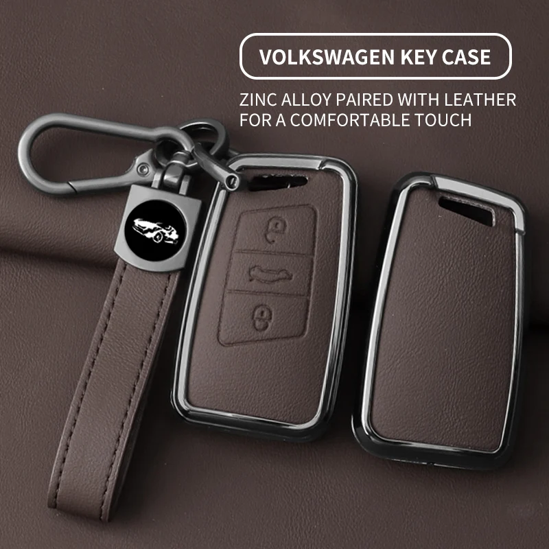 Leather Zinc alloy Car Key Case For Volkswagen VW Magotan Passat B8 Golf For Skoda Superb A7 Smart 3 Buttons Auto Decoration