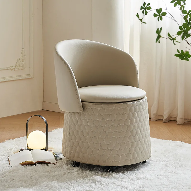 High-end makeup stool foldable storage Internet celebrity storage rotating movable dressing stool round stool light luxury