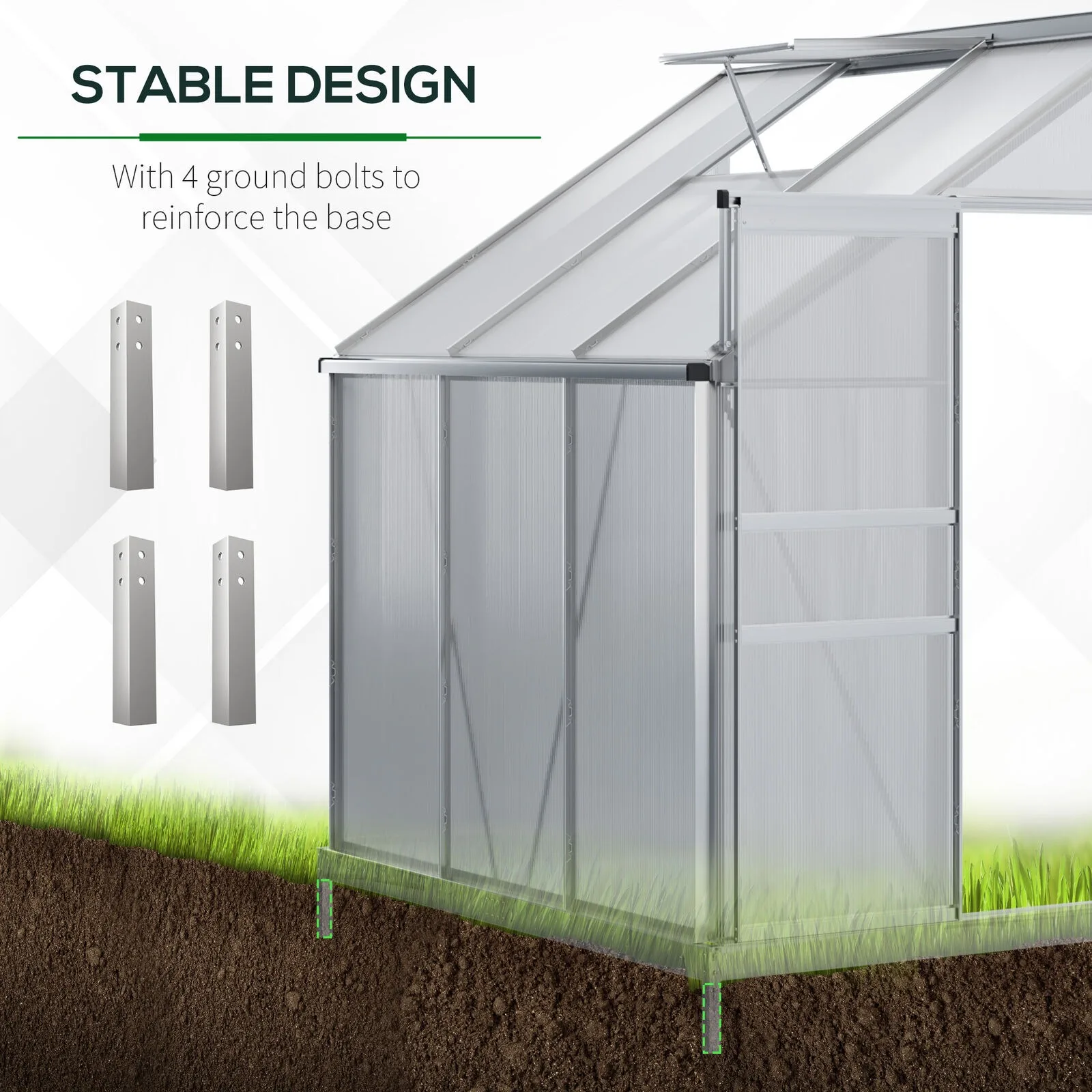 6' x 4' Walk-in Garden Polycarbonate Greenhouse Kit w/ Adjustable Vent, Clear