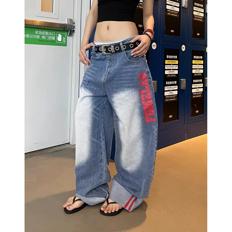 YIBASHU женские синие мешковатые джинсы Y2k Harajuku винтажные джинсовые брюки с изогнутым ножем в американском стиле 90-х годов джинсы большого размера брюки одежда