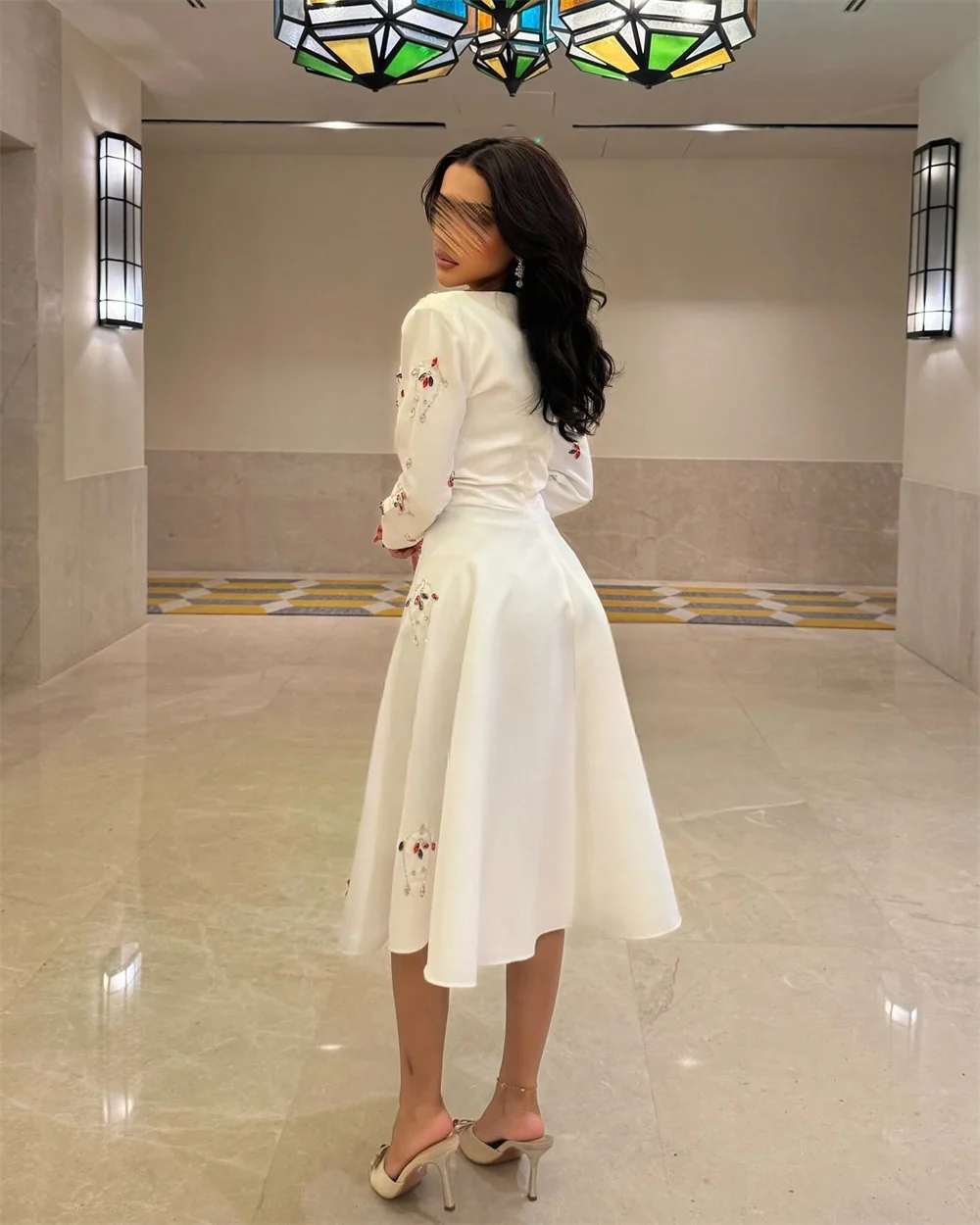 Customized Formal Dress Prom Saudi Arabia Jewel A-line Tea Length Skirts Embroidery Bespoke Occasion Dresses Dearin Ye Evening G