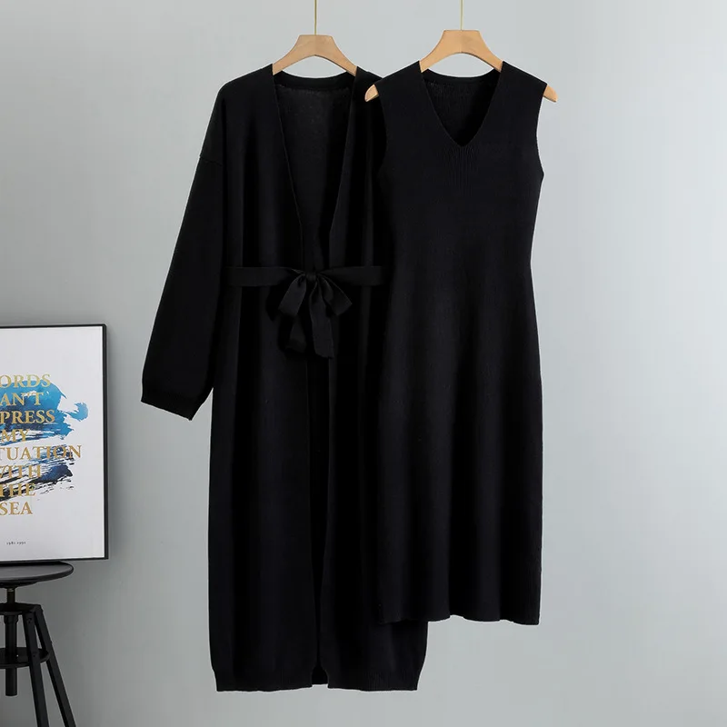 2025 primavera y otoño nuevo estilo de moda conjunto cárdigan de punto abrigo chaleco sin mangas vestido conjunto de dos piezas para mujer
