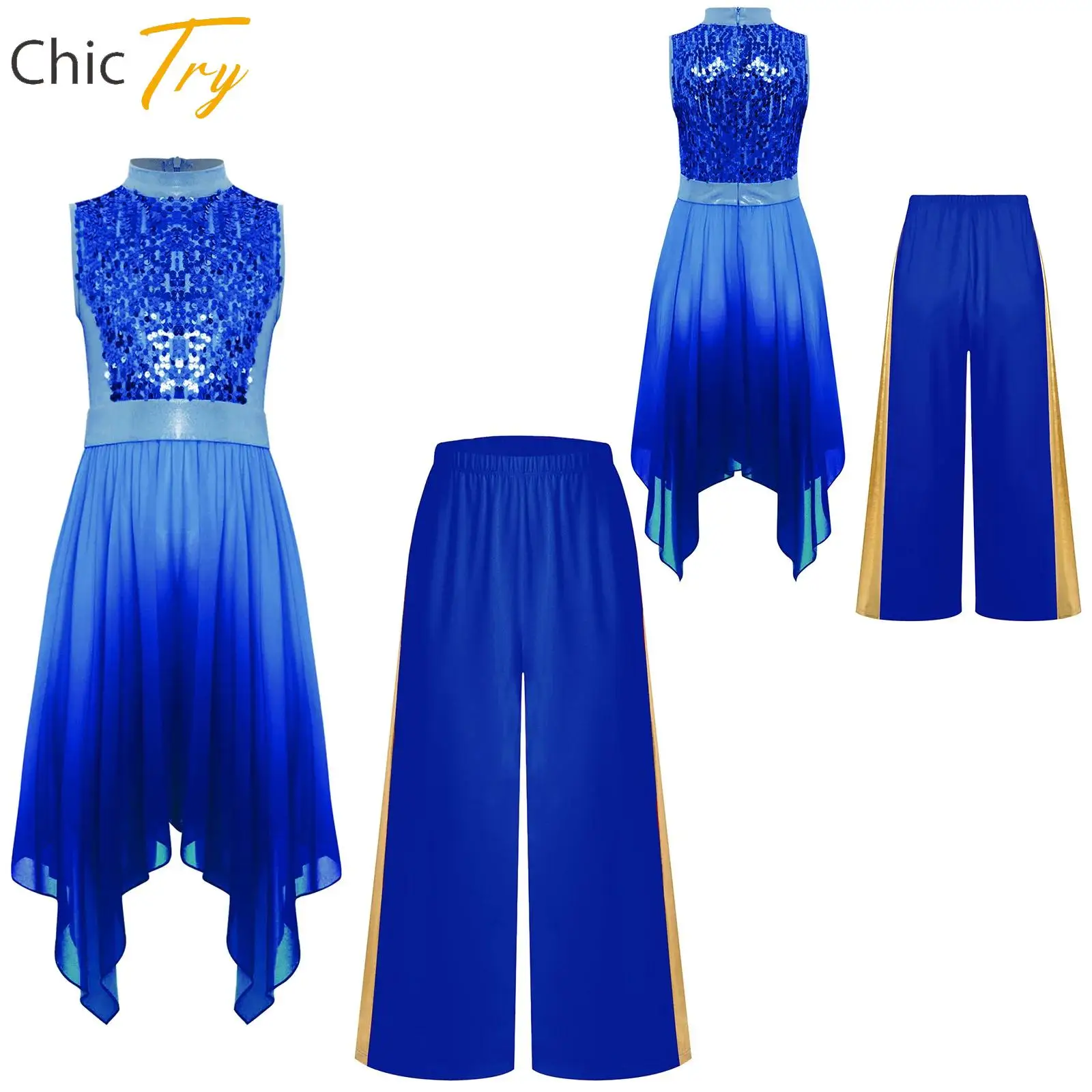 

Girl Sequins Ballet Praise Lyrical Dance Performance Tunic Dress Outfit Sleeveless Liturgical Worship Contemporary Dance Costume