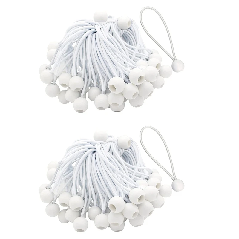 HOT SALE 100 Pcs Bungee Cord With Balls Elastic Ties Bungee Toggles Ties For Marquees,Tents Banners,Flag Poles,Tarp (White)