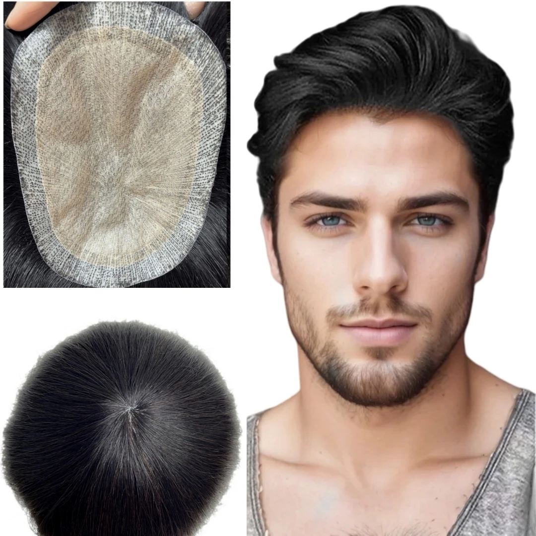 

Мужской парик, дышащая шелковая основа с полиуретановым капиллярным протезом, 100% настоящая натуральная система замены волос, парик для мужчин