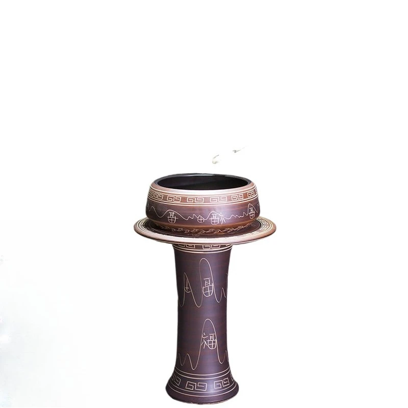 

Face wash ceramic basin integrated balcony floor bathroom column wash basin