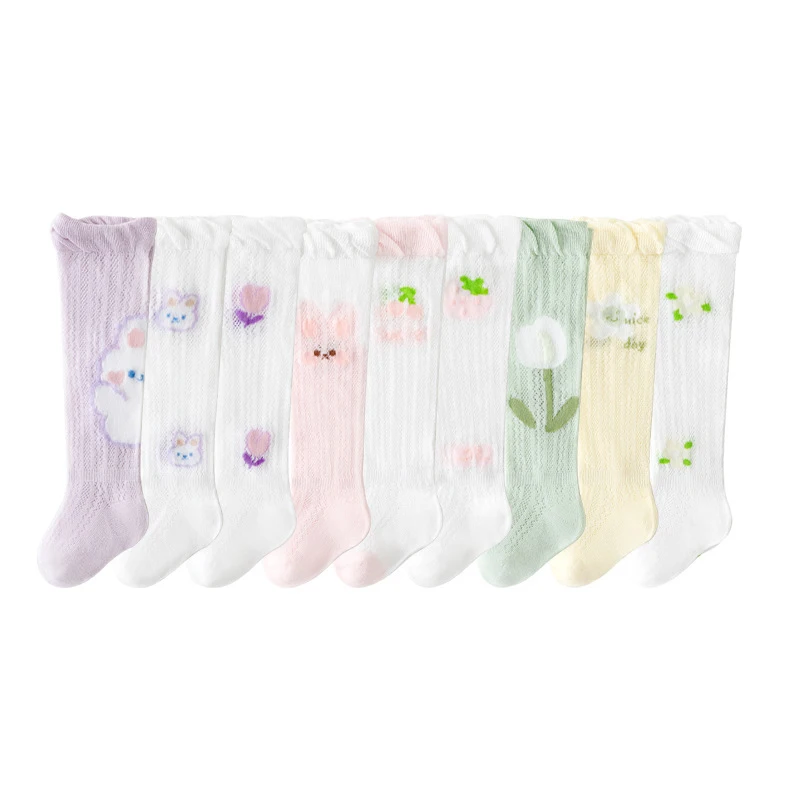 

MILANCEL 2024 New Summer Baby Long Stockings 0-3Y Girls Cartoon Anti-mosquito Socks Infant Mesh Ventilation Sock 3 Pairs/ Lot