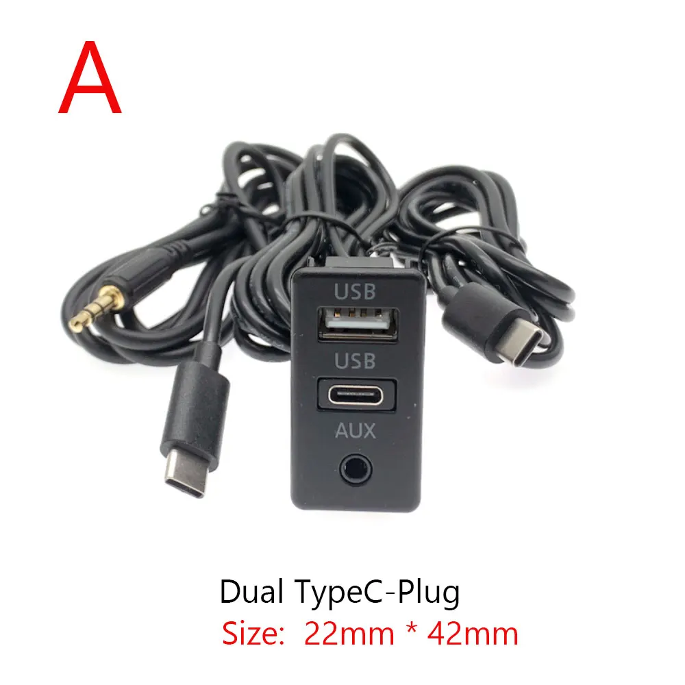Car Dual Type-C USB Switch 3.5mm Audio Jack RCA Adapter Cable Extension Mount Panel Cable for Pioneer Kenwood Android Player
