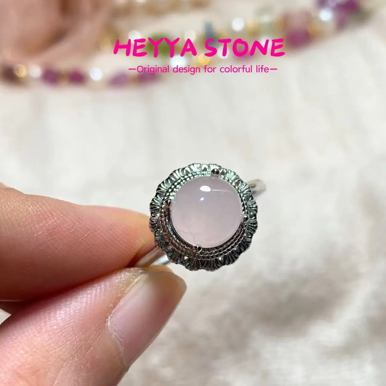 MM Natural Rose Quartz Ring Adjustable Female Ring Jewelry for Women Gift Wholesale High Quality Wedding Fine