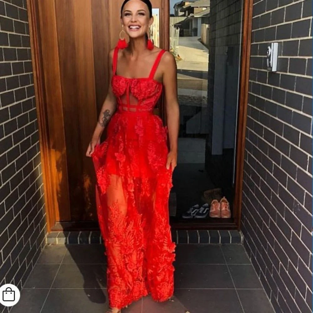 Sexy Red Mermaid Evening Dress Sweetheart Lace Sleeveless Vestidos de Festia New Pleats Appliques Photoshoot  Party Gowns