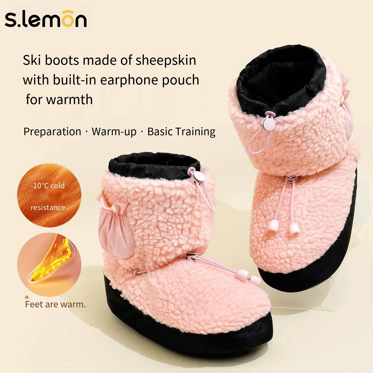 

S.lemon Kids Adults Winter Ballet Dance Warm Shoes - Lamb Wool High-Top Thickened Ankle Boots for Dance Warm-up Practice
